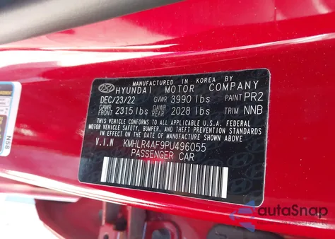 2023 Hyundai Elantra N Line z USA, uszkodzony, nr VIN KMHLR4AF9PU496055